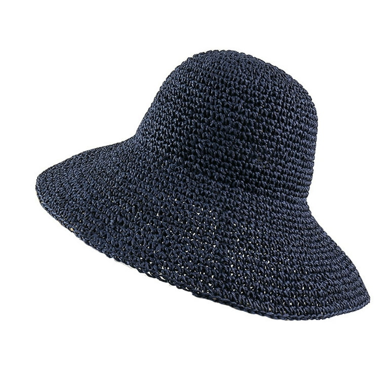 Women Floppy Straw Sun Hat Foldable Packable Wide Brim Summer