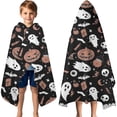 thumbnail image 3 of Spooky Halloween Icons Pattern Hooded Bath Towel，60"x35" for Ages 3 To 12 Kids, Quick Dry Lightweight Soft Microfiber Hood Beach Towel Cover Up for Kids, 3 of 7