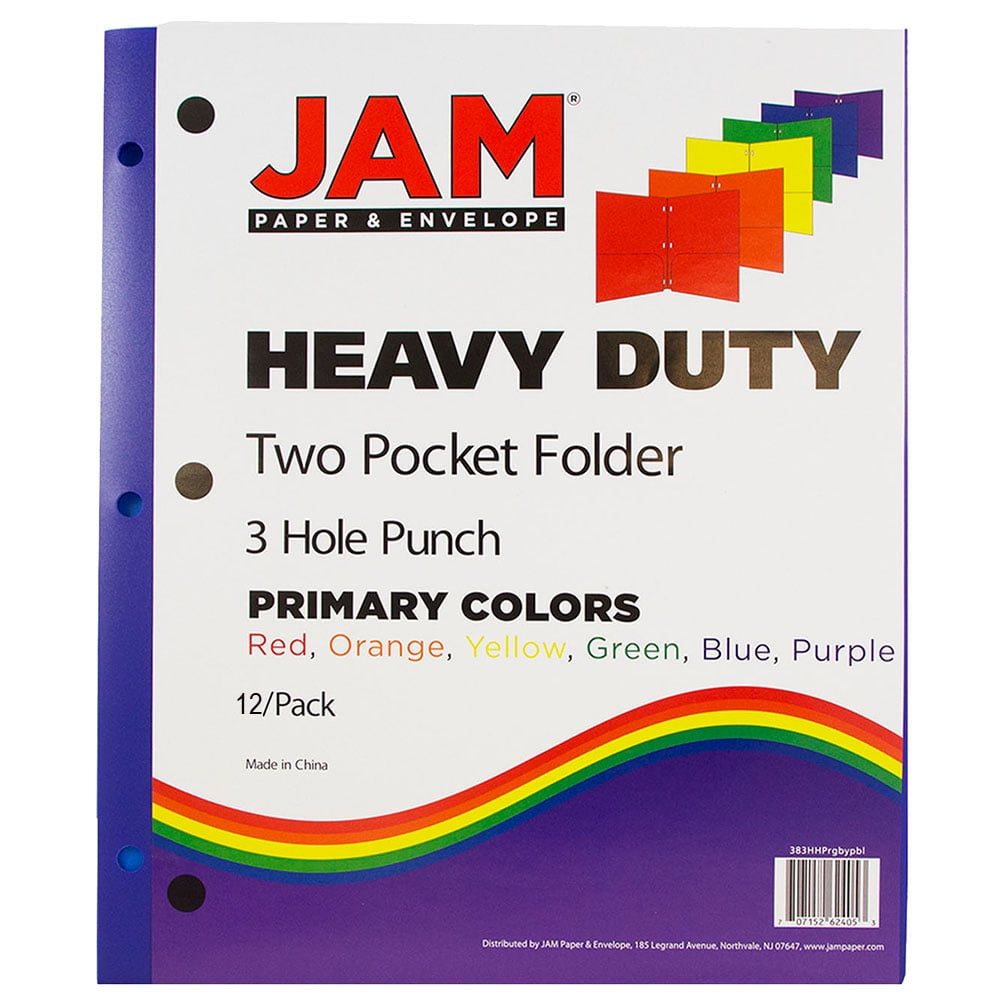Jam Paper 12pk Plastic 3 Hole Punch Pocket Files 1 Expansion