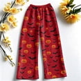 thumbnail image 5 of Hearthz Flannel Pajama Pants Women Ghost Pumpkin Bat Print Flannel Fuzzy Pajama Pants Drawstring Elastic Waist Wide Leg Pj Bottoms Pants, 5 of 6