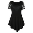 thumbnail image 3 of LoyisViDion Womans Shirts Clearance Plus Size Women Solid Floral Lace Tops O-Neck Asymmetric Three Quarter Tops Blouse Black 10(M), 3 of 7