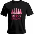 thumbnail image 1 of Camisetas gráficas informales de manga corta con árbol de Navidad rosa para hombre, 1 of 8