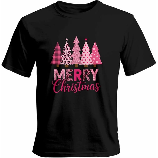 Camisetas gráficas informales de manga corta con árbol de Navidad rosa para hombre