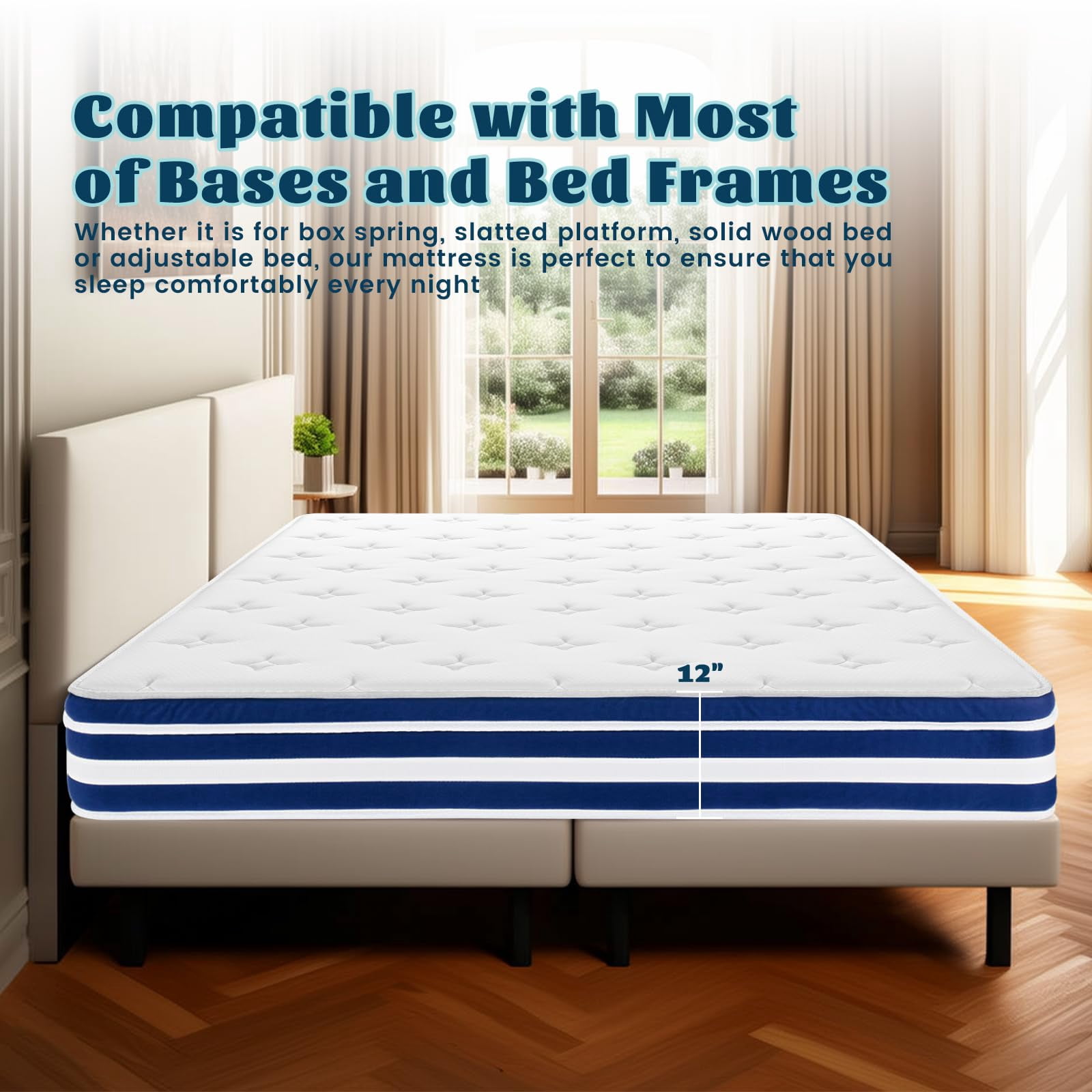 Queen Mattress, 12 Inch Hybrid Memory Foam Mattress with Gel Memory Foam & Zoned Pocket Coils, Pressure Relief, Motion Isolation, Soft & Breathable Queen Bed Mattresses in a Box, Edge Support