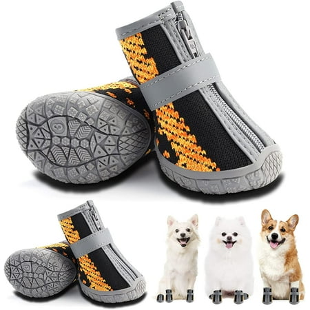 AAZZ Dog Shoes for Small Dogs  Waterproof Dog Boots & Paw Protectors for Hot Pavement Winter Snow Hiking  Anti-Slip Dog Booties for Hardwood Floor Pink Size 3