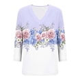 thumbnail image 4 of Jsaierl 3/4 Length Sleeve Tops for Women Summer V Neck Shirts Fashion Graphic Petite Blouses Soft Elegant T-shirts Top S-2XL, 4 of 7