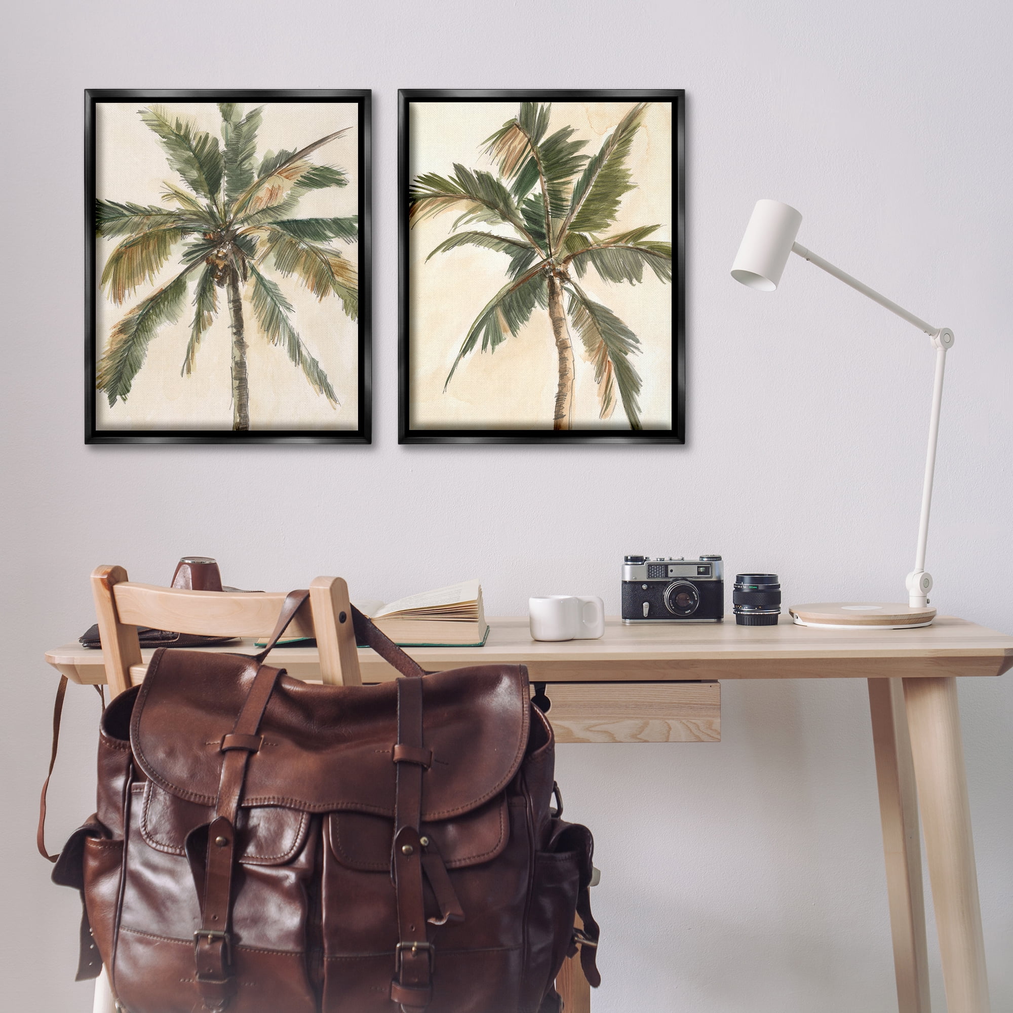 Stupell Industries Majestic Towering Palms Plants & Flowers Painting Black Floater Framed Canvas Art Print Wall Art, 31 x 25, Set of 2