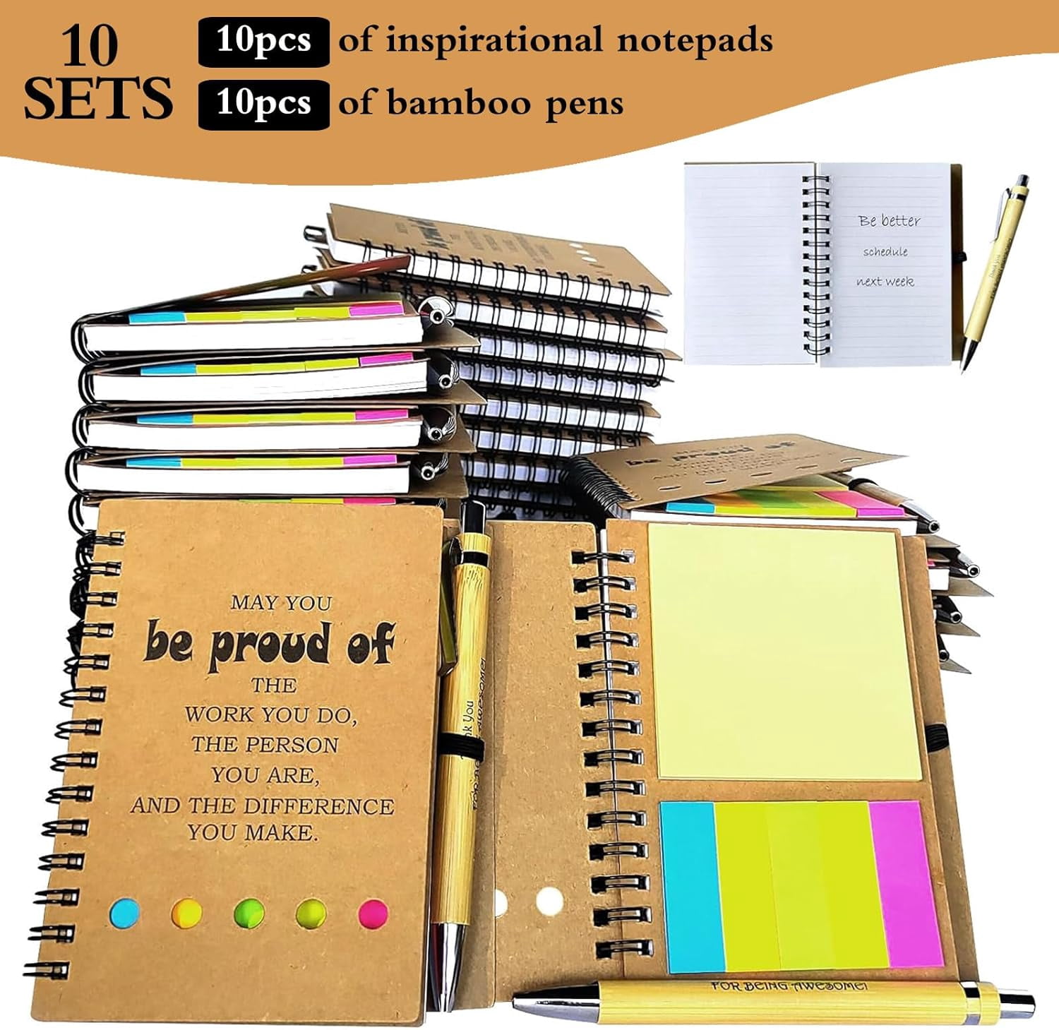 2025 Inspirational Spiral Notebook 10 Sets Portable Employee Appreciation Gifts Bulk Journals with Sticky Note Pen for Teachers Students Friends Colleagues Volunteer Nurse and Family Thank You Gifts