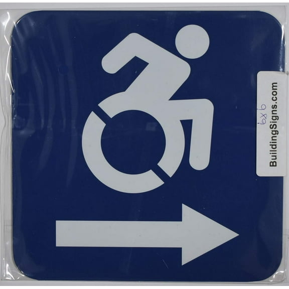 ACCESSIBLE Symbol Right Arrow Sign (White/Blue, Aluminum, 4X6, Double Sided Tape)-The Pour Tous Blue LINE