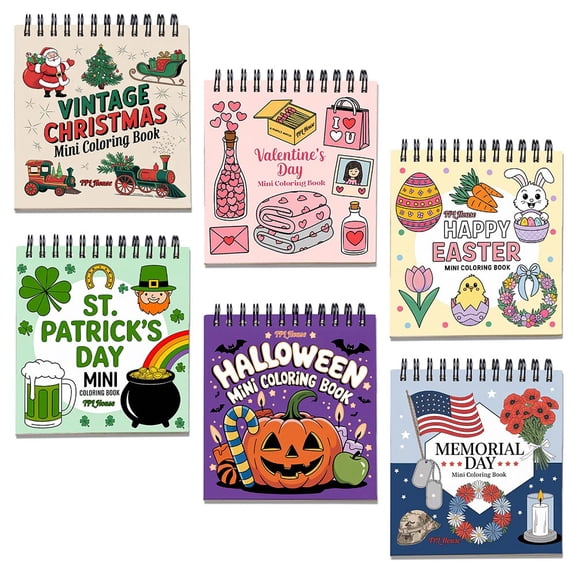 Holiday Mini Coloring Book Spiral Bound for Adult, Pack 6, 3.5” x 3.5” Pocket Size, 40 Coloring Pages Stress & Anxiety Relief, Travel for Women Men