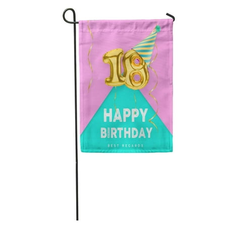 SIDONKU 18 Years Old Happy Birthday Pink Girly Gold Balloon 3D Garden Flag Decorative Flag House Banner 12x18 inch