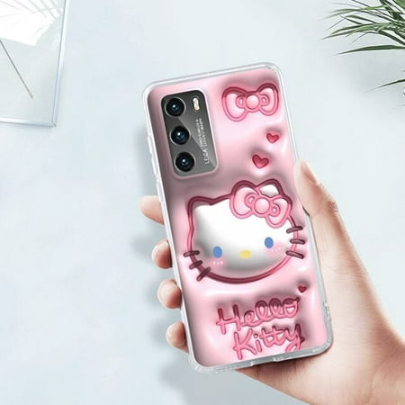 3D Vision Sanrio Hello Kitty Phone Case For Huawei P50 P40 P30 P20 Lite Mate 50 Nova 10 Y90 Y61 Y70 Plus 9 Pro 5T Transparent