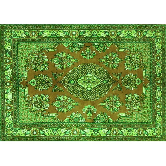 Ahgly Company Indoor Rectangle Medallion Green Traditional Area Rugs, 4' x 6'