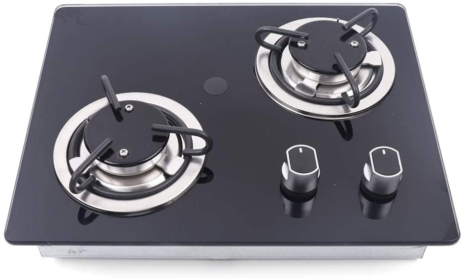 MONIPA-US RV Cooktop Stove Camper LPG Gas Stove Single Burner Portable w/Tempered Glass 200x365x70mm Multi-Level Fire Adjustment Stainless Steel Built-in Gas Hob Easy to Clean USA Stock 