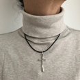 thumbnail image 2 of Collar Hombre y Mujer con Cruz de Plata .925 - Diseño Cruz Bombeada Unisex y collar de hilo encerado negro (45 5cm), 2 of 3