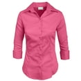 thumbnail image 1 of J. METHOD Chemise Boutonnée pour Femme Manches 3/4 Col Roulé Extensible Bureau Travail Formel Décontracté Blouse Basique Haut NEWT01 Rose Vif 5X, 1 of 6