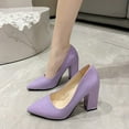 thumbnail image 2 of XIMIN Womens Pointed Toe Closed Toe Mid Heels Patent Slip On Block High Heel Pumps Party Working Shoes Fashion Comfortable Footwear (8, Purple), 2 of 5
