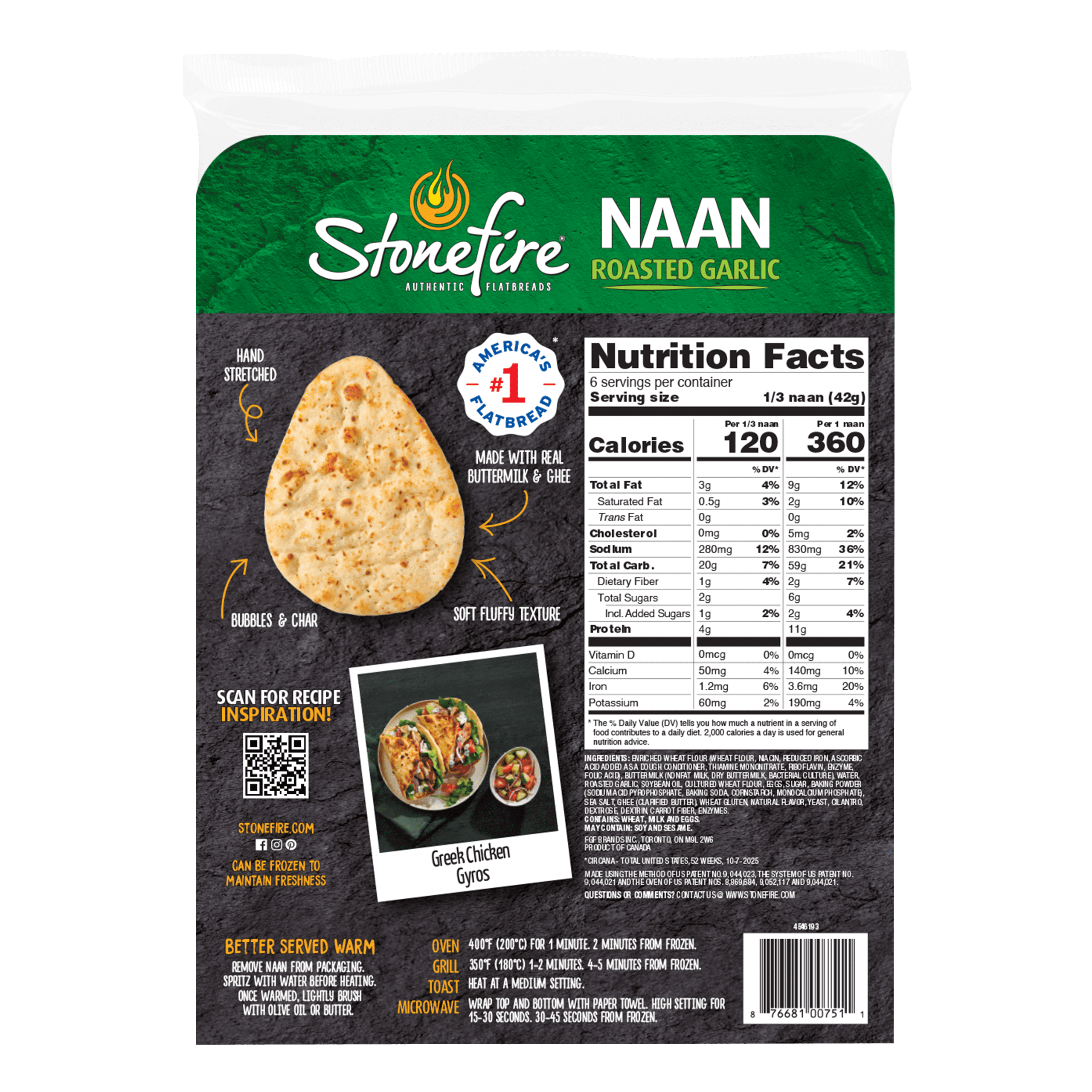 Stonefire® Roasted Garlic Naan Bread,  Regular, Shelf-Stable, Ready-to-Heat Flatbread, 8.8 oz, 2 Count