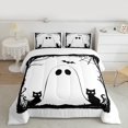 thumbnail image 2 of Feelyou White Ghost Print Bedding Comforter Set for Teen, Black Mystic Cat Twin Comforter Sets, Cartoon Halloween Style Reversible Bedding Set, Microfiber Bedroom Decor, 2pcs, 2 of 8
