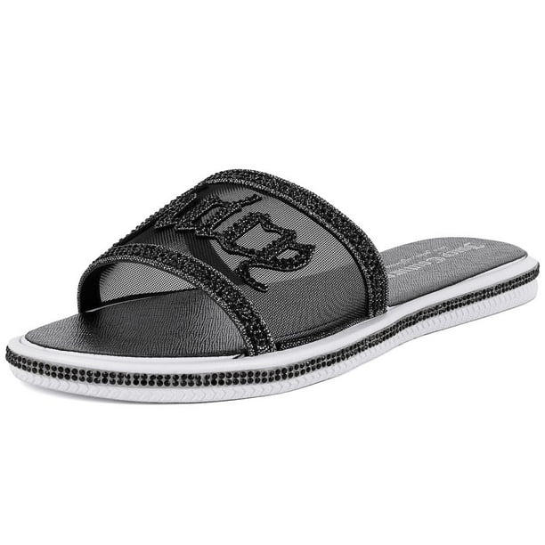 Sandalias Slide Juicy Couture con diamantes de imitación brillantes Yves, color negro 37