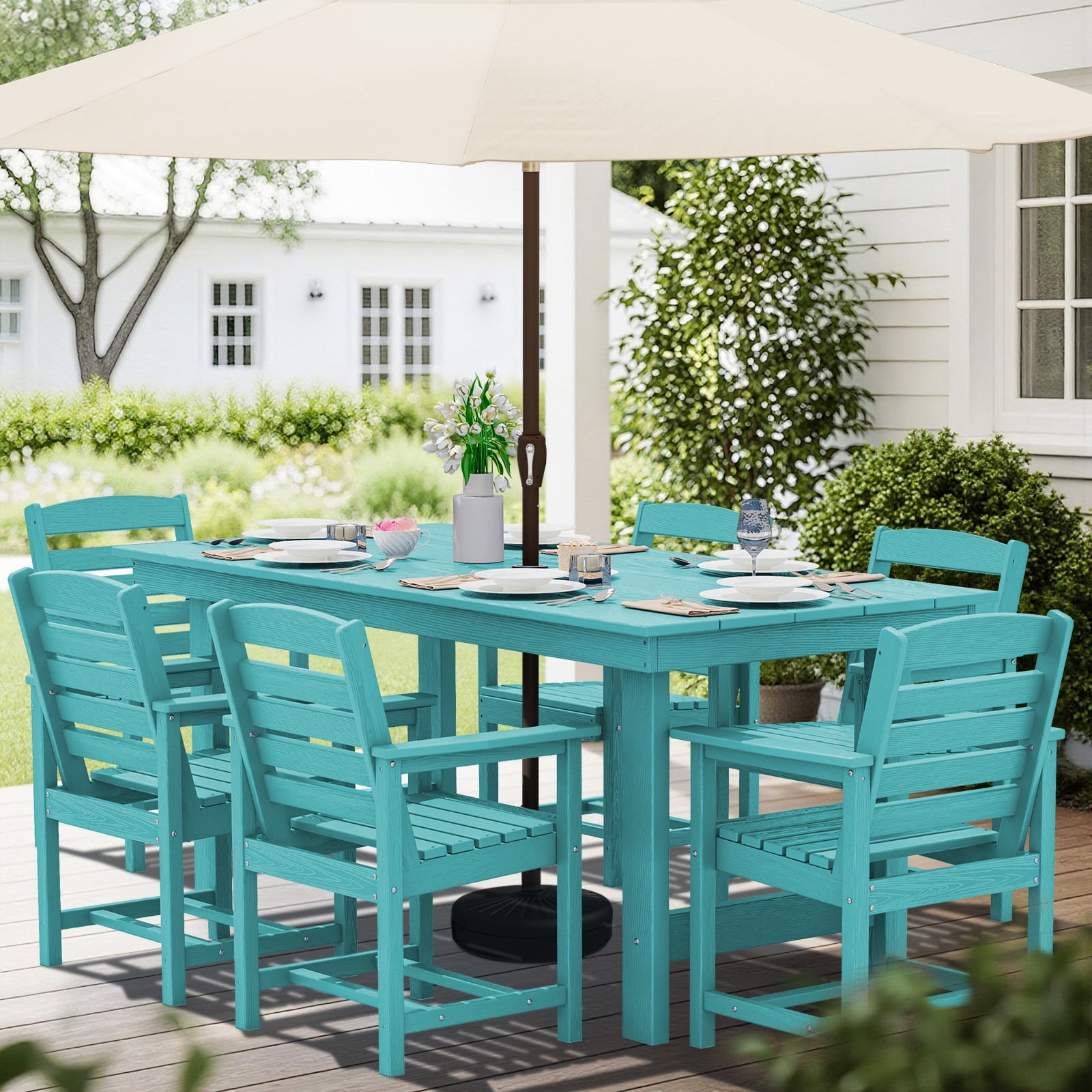 SERWALL Patio Dining Chair Set of 2,HDPE Outdoor Dining Chairs, Aruba Blue