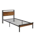 thumbnail image 4 of Twin Size Metal Platform Bed Frame with Wooden Headboard and Footboard with USB LINER, No Box Spring Needed, Under Bed Storage, Easy Assemble, 4 of 7