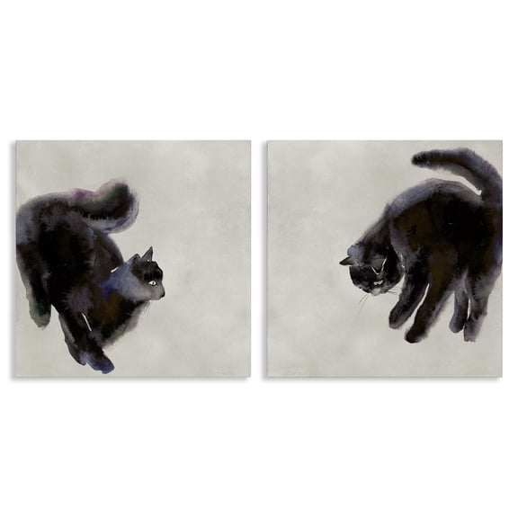 Stupell Industries Fuzzy Black Cats on Beige Animals Painting Wrapped Canvas Art Print Wall Art, 17 x 17, Set of 2