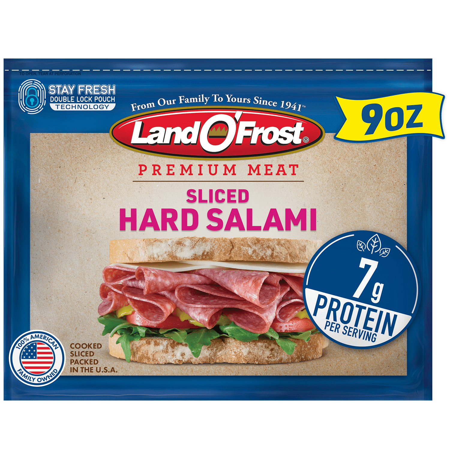Land O'Frost Premium Sandwich Sliced Deli Lunch Meat, Hard Salami, 9 oz Resealable Pouch