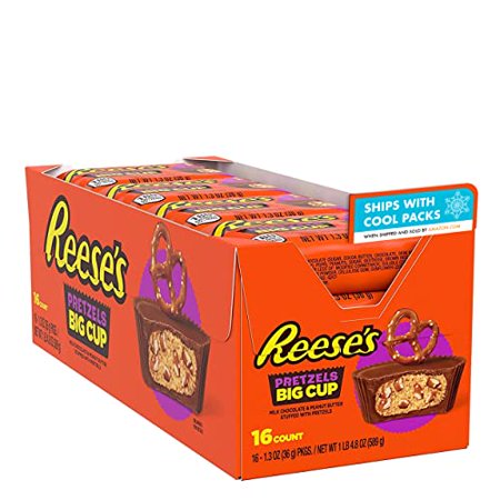 REESE S Big Cup Stuffed with Pretzels Milk Chocolate Peanut Butter Cups Candy  Gluten Free  1.3 oz Packs (16 Count)