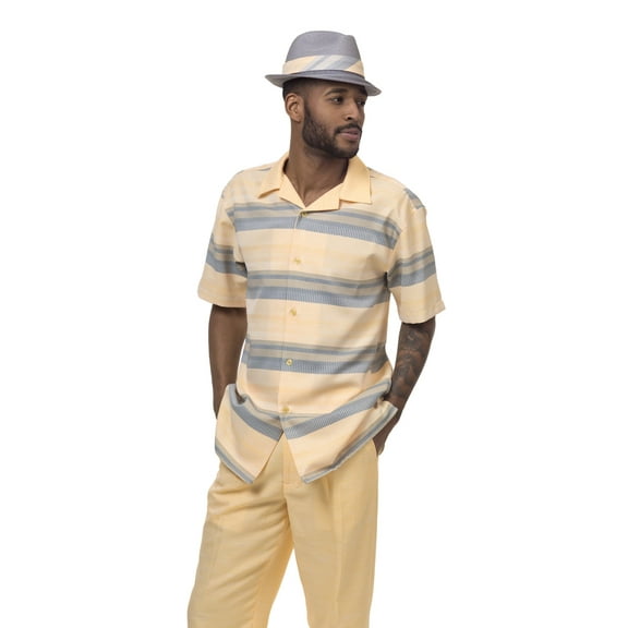 Montique Banana Walking Suit Plaid Short Sleeve Men's Leisure Suit 1872