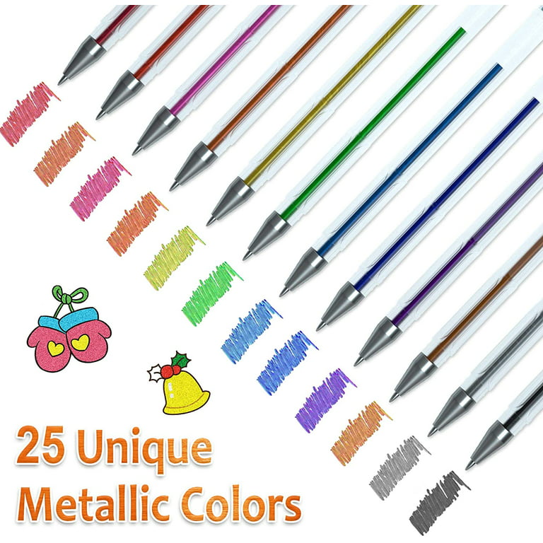 Shuttle Art 50 Pack Metallic Gel Pens, 25 Metallic Gel Pens Set with 25  Refills Perfect for Adult Coloring Books Doodling Drawing Art Markers 