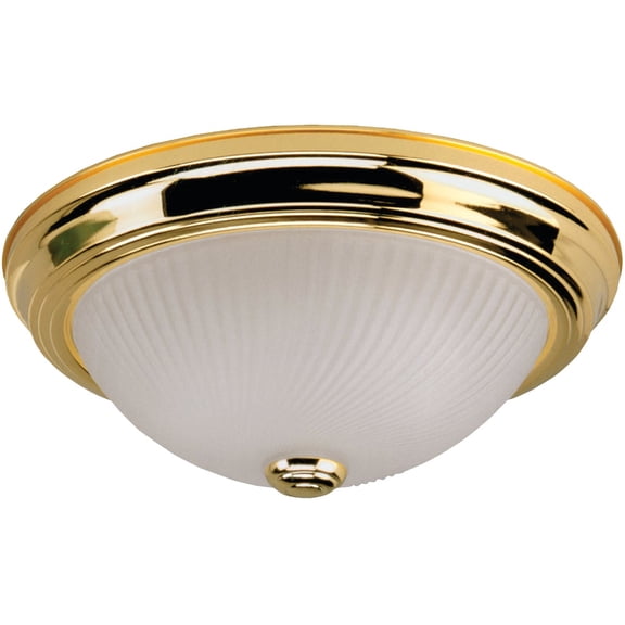 CANARM IFM211BP 11" 2 Bulb Flush Mount, Polished Brass with Frosted Swirl Glass