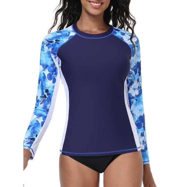 Charmo Chandails anti-UV à Manches Longues pour Femmes Protection Solaire UPF 50+ Hauts de Maillot de Bain Randonnée Course Chandails de Natation