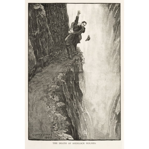 24x36 gallery poster, Sherlock Holmes and Moriarty struggle at the Reichenbach Falls