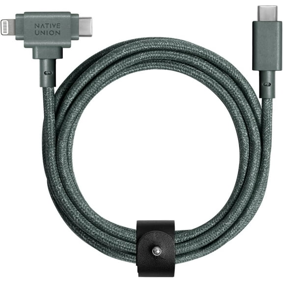 Native Union Belt Cable Duo - 2-in-1 - 5ft Ultra-Strong Universal Charging Cable (Slate Green)