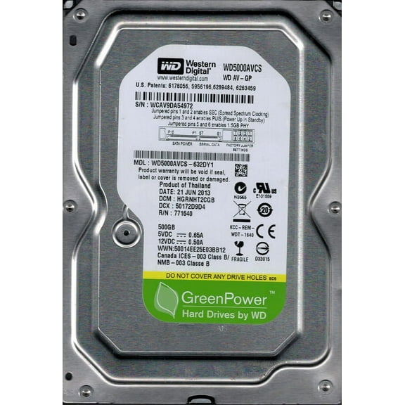 WD5000AVCS-632DY1 DCM: HGRNHT2CGB WCAV9 Western Digital 500GB