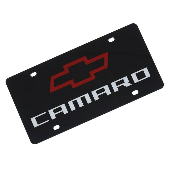 Chevy Camaro Red Bowtie Dual Logo License Plate (Black)