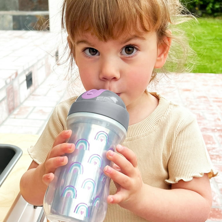 Chicco Insulated Flip-Top Straw Cup 9oz, Silver/Purple Rainbow