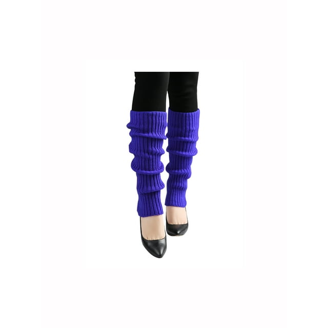 INSPIRE CHIC Women's Ruffled Cuff Over Knee Length Ribbed Knitted Leg Warmers Blue