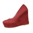 thumbnail image 2 of Willtoo Womens Platform Evening Suede Slip On Dress Solid Round Toe Wedge High Heel Pumps Shoes Red, 2 of 4