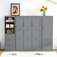 thumbnail image 2 of Newest Queen Size Murphy Bed Wall Bed with Closet ,Drawers , Shelves,Gray, 2 of 9