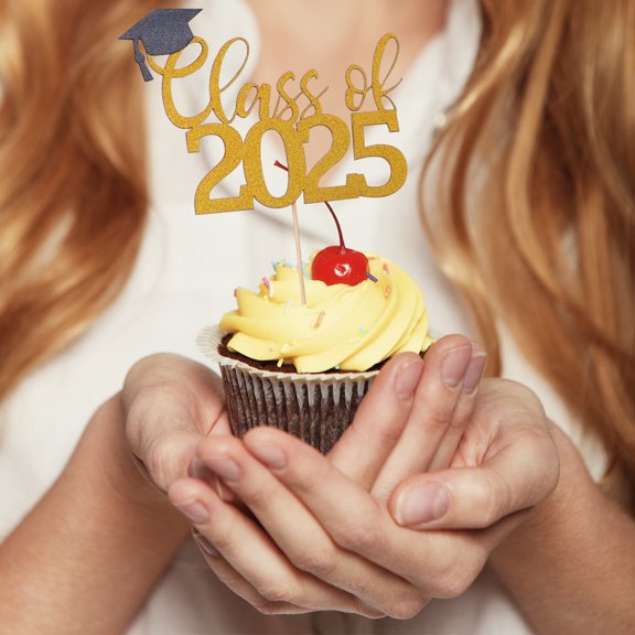 Luxshiny Elegant Graduation Cap Cake Toppers Paper Decor for Parties and Celebrations 24Pcs