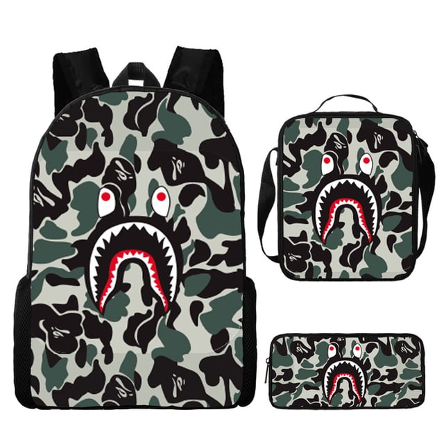 Camouflage Color Matching Shark Student Schoolbag Digital Printing Large Capacity Cartoon Anime Backpack