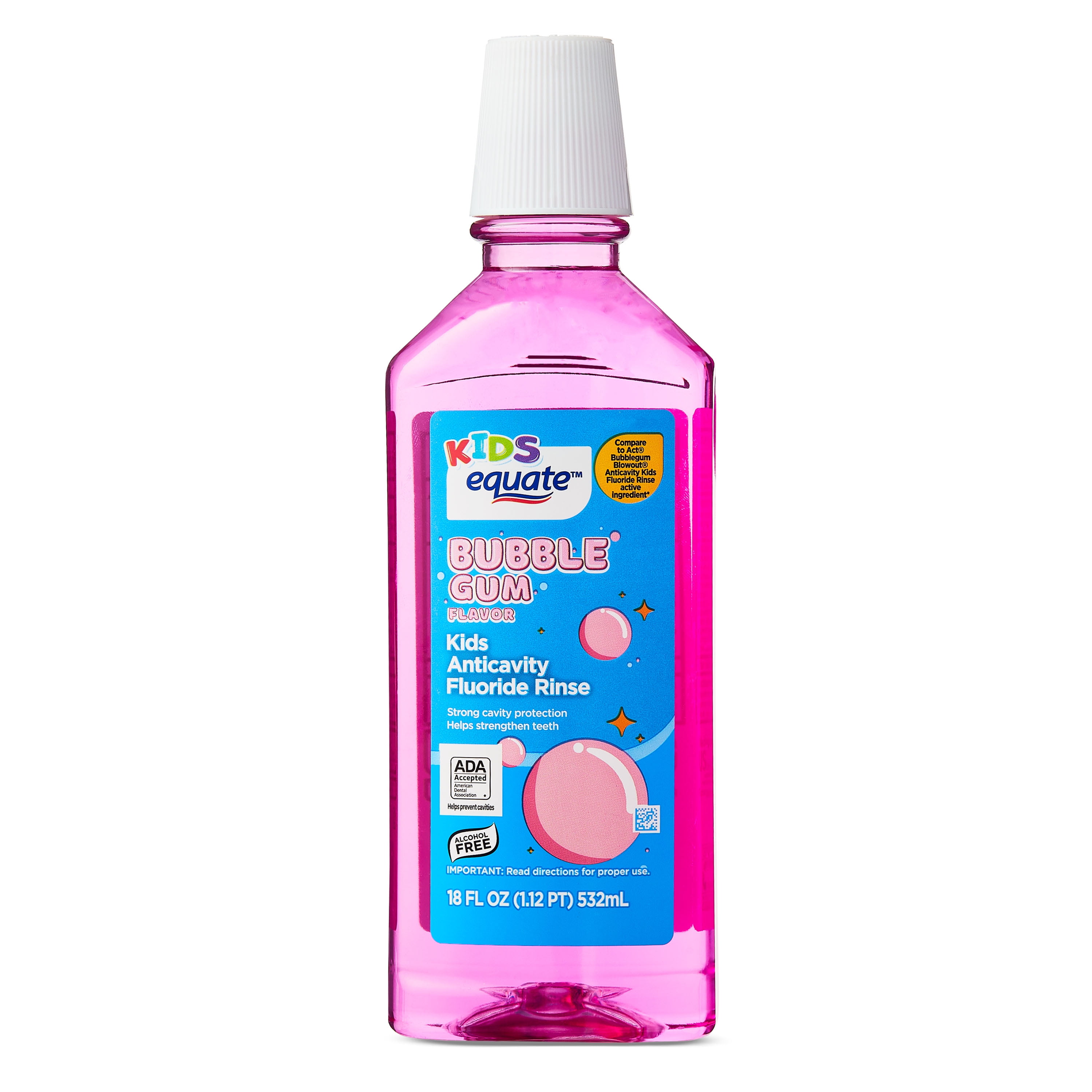 (4 pack) Equate Kids Sugar-Free Anticavity Fluoride Rinse, Bubble Gum, 18 fl oz