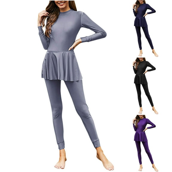 UTSJKR Womens Two Piece Muslim Swimsuits Reversible Modest Swimwear Full Coverage Rash Guard One Piece Bikini Islamic Bathing Suits Black XXXL