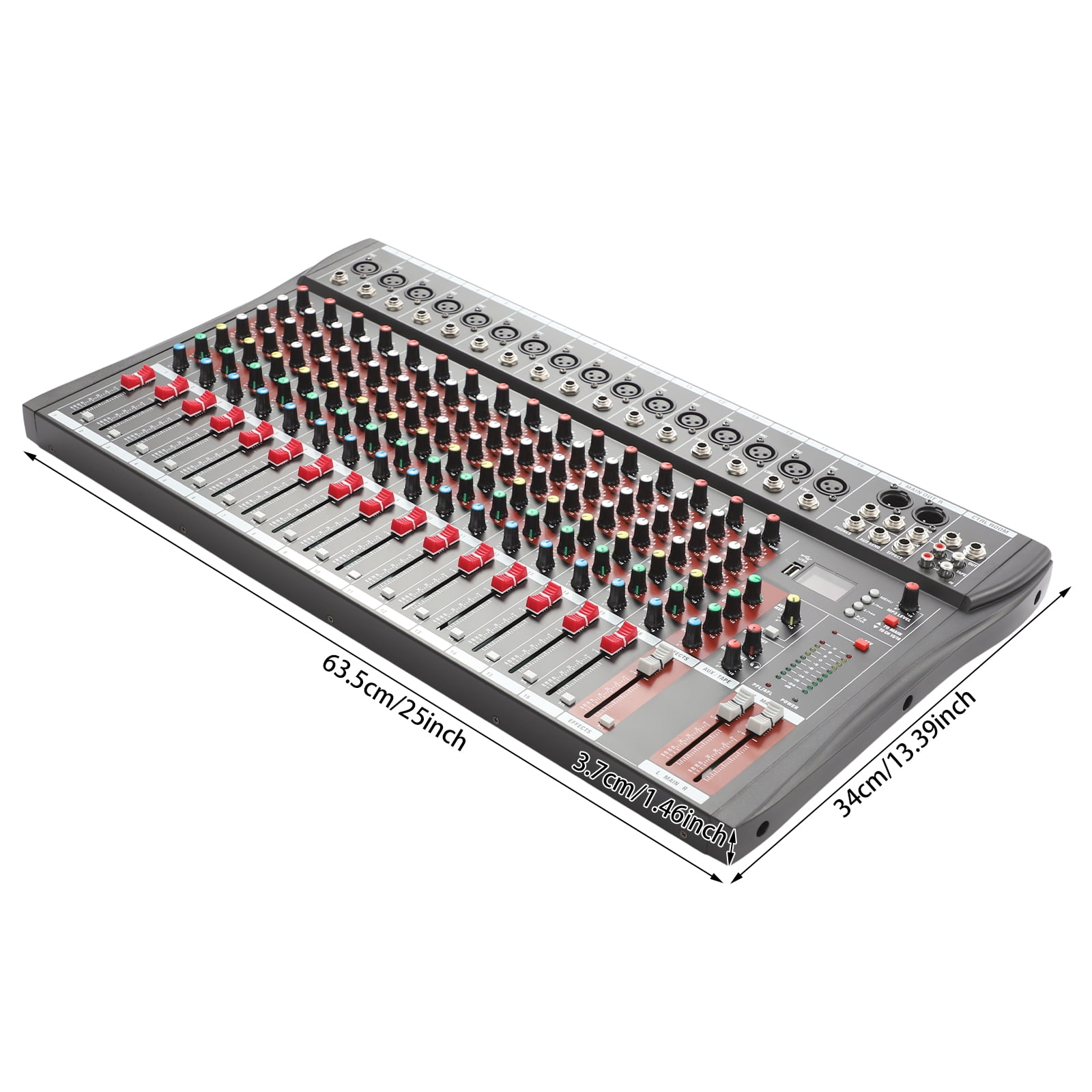 Multifunctional Audio Mixer, 16 Input Channels, Bluetooth & USB Connectivity, 3-Band EQ, for Live Sound & Recording