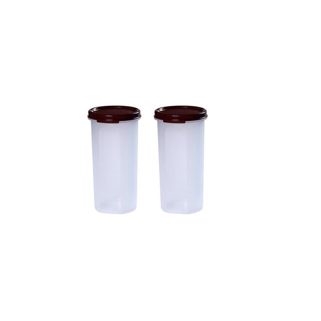 Juego de 2 recipientes redondos modulares de plástico Signoraware, 650 ml, color granate.