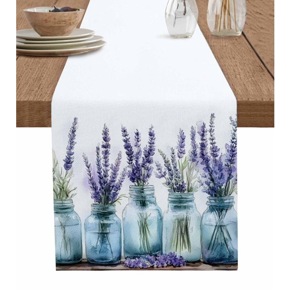 Watercolor Flowers Table Runner 72 Inches, Spring Botanical Floral Plants Bed Runner Dresser Scarves Tabletop for Indoor Outdoor Parties/Ceremony/Banquet, 14" x 72"