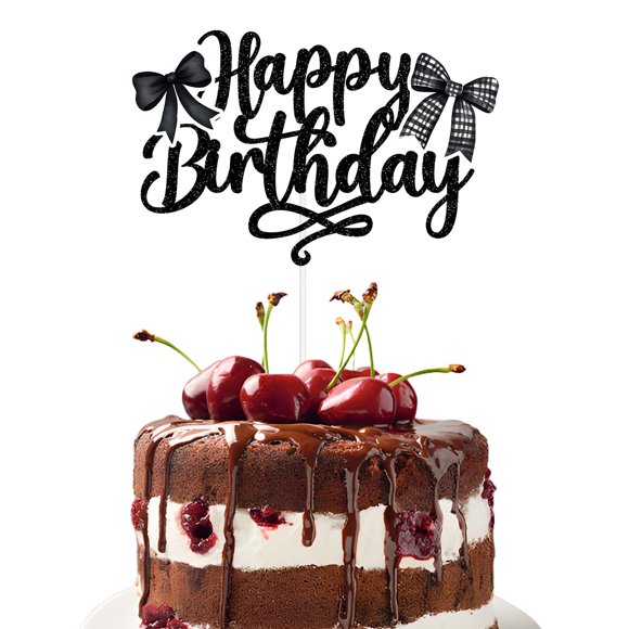 Decoración de tartas con lazo negro en forma de ballena, tema de feliz cumpleaños