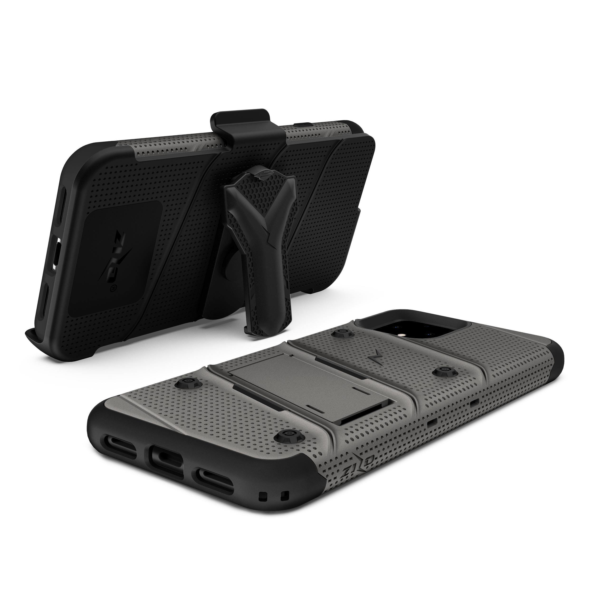 ZIZO BOLT Series Google Pixel 4 XL Case | Heavy-duty Military-grade Drop Protection w/ Kickstand Included Belt Clip Holster Tempered Glass Lanyard (Metal Gray/Black)